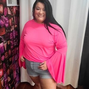 Plus Size Full Length Stretchy Bell Sleeve Top